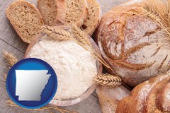 arkansas map icon and baked bakery bread