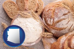 arizona map icon and baked bakery bread