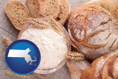 massachusetts map icon and baked bakery bread
