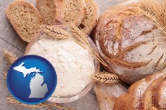 michigan map icon and baked bakery bread