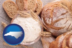 north-carolina map icon and baked bakery bread