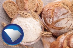 south-carolina map icon and baked bakery bread