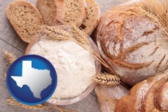 texas map icon and baked bakery bread