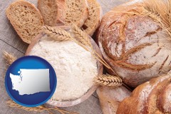 washington map icon and baked bakery bread
